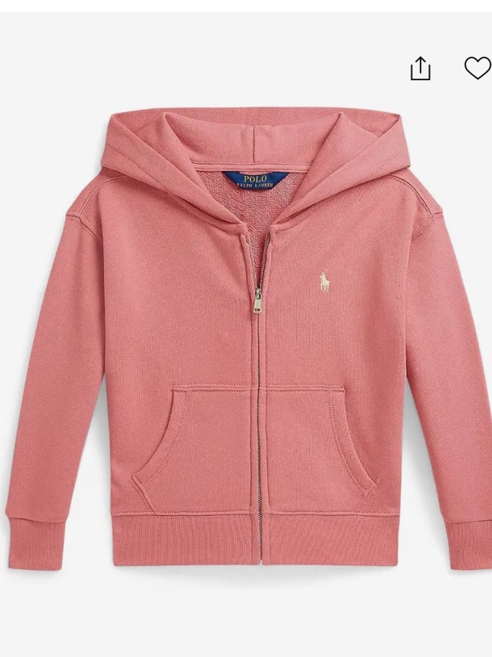 Polo Ralph Lauren girls Terry full zip hoodie sweatshirt size 8-10 mauve color